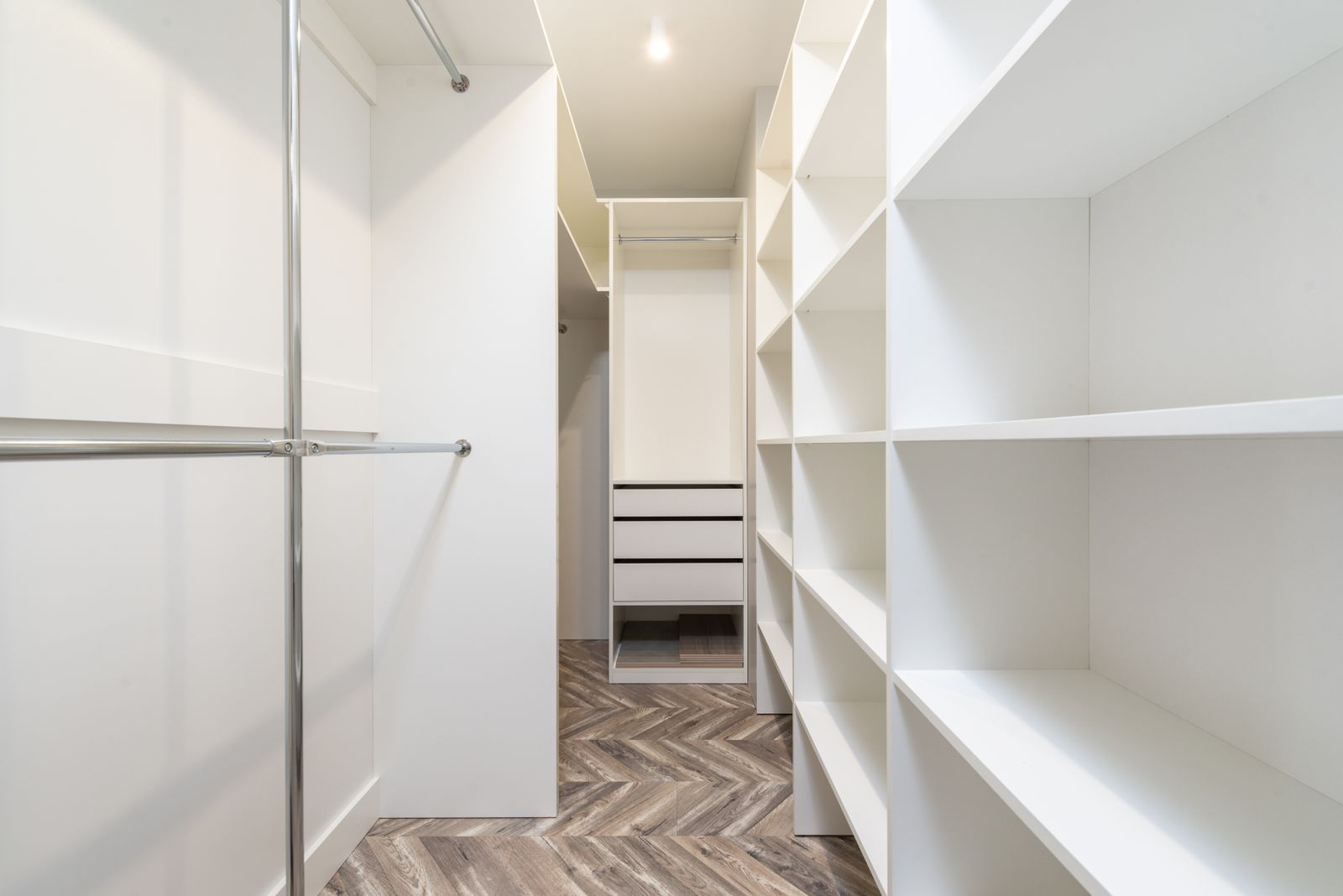 Full-height wardrobe wall with open display module